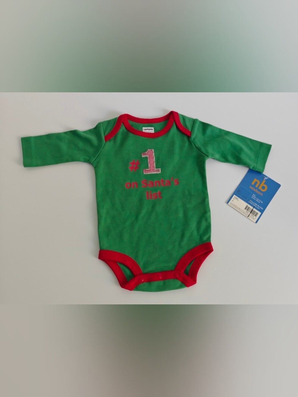 Carter's Green holiday Wiggle in Bodysuit NWT Newborn (5-8lbs) #1 On Santa's Lis